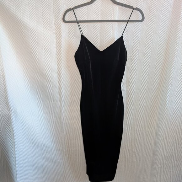 Room Service Black Velvet Slip Dress Midi Spaghetti Straps Bodycon Size Small - Picture 1 of 7